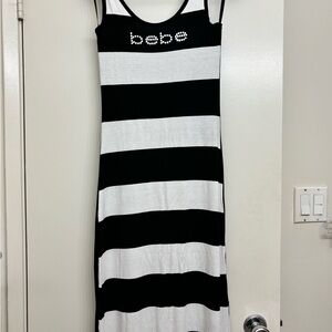 Bebe Monochrome Striped Sleeveless Dress